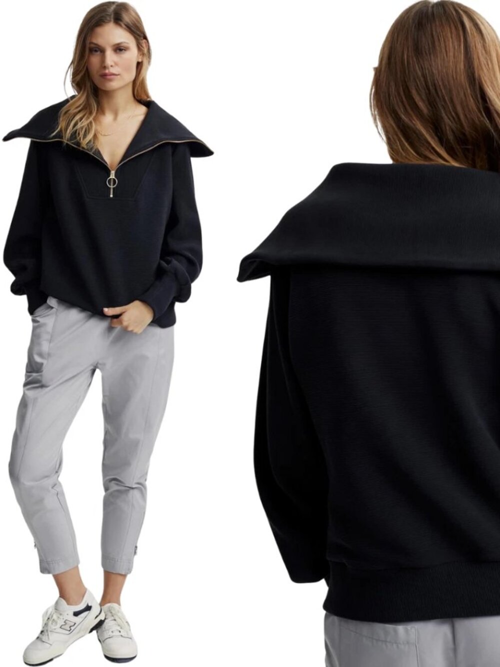 Varley Vine Half Zip Ribbed Jersey Sweatshirt Women's Small Black Active Workout